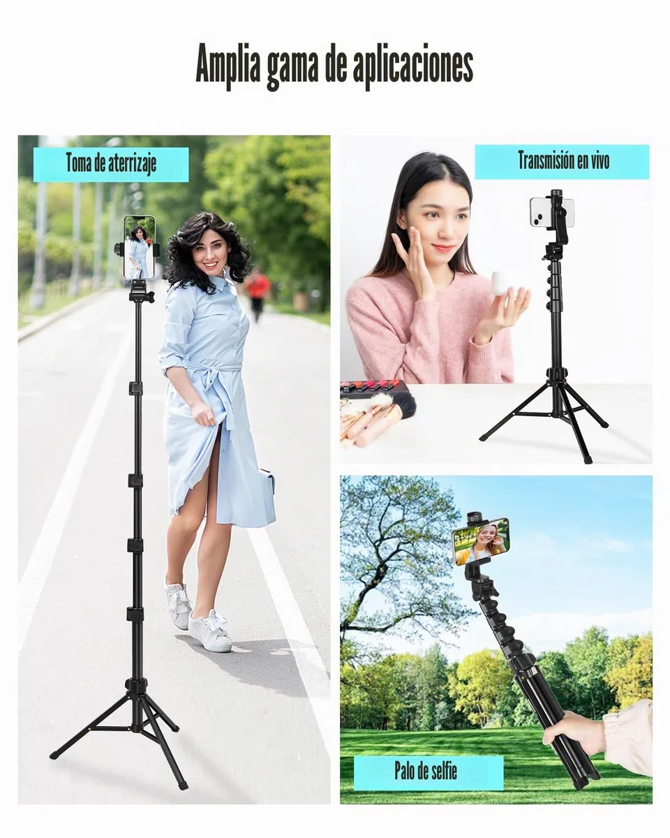 CAMBOFOTO 168CM Trípode para Móvil, se Puede Usar como Selfie Stick, Trípode Móvil Compatible con la Mayoría de Los Teléfonos Inteligentes,with Phone Clip