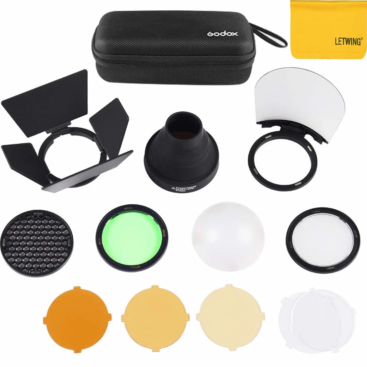 Godox AK-R1 Kit Accesorios para Godox V1 Flash y H200R, AD200, AD200Pro - Estudio Flash con Granero Puerta, Snoot, Color Filtro, Reflector, Honeycomb
