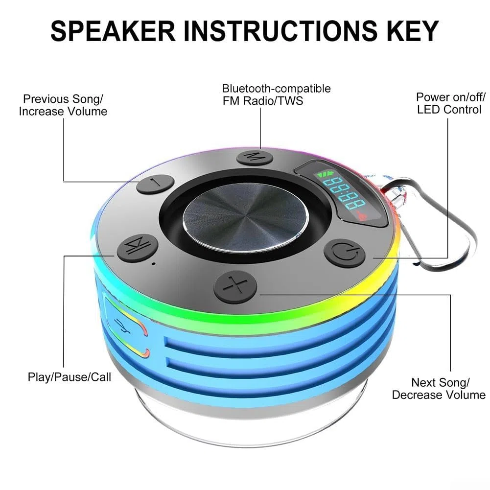 Radio FM para radio de ducha compatible 5.3, manos libres, con ventosa, reloj, altavoz IPX7, pantalla LED para piscina, playa o baño, fiestas y reuniones (negro)