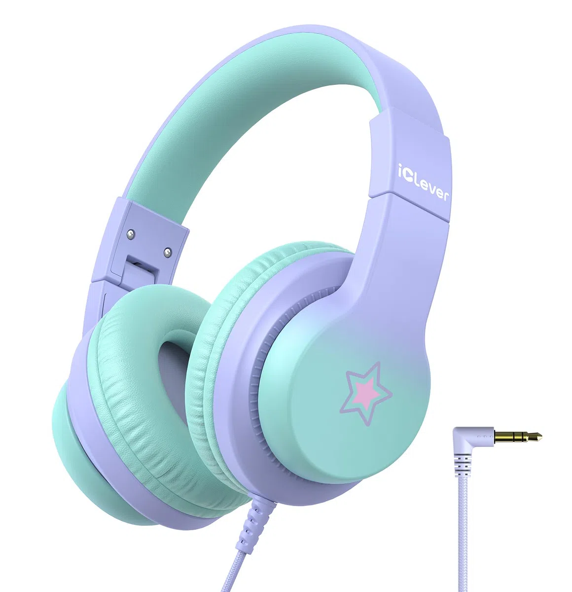 iClever HS19S - Auriculares con Cable Plegable para niños con micrófono, limitador de Volumen 85/94 dB - Shareport - Auriculares estéreo para niños y niñas, Auriculares con Cable con Enchufe