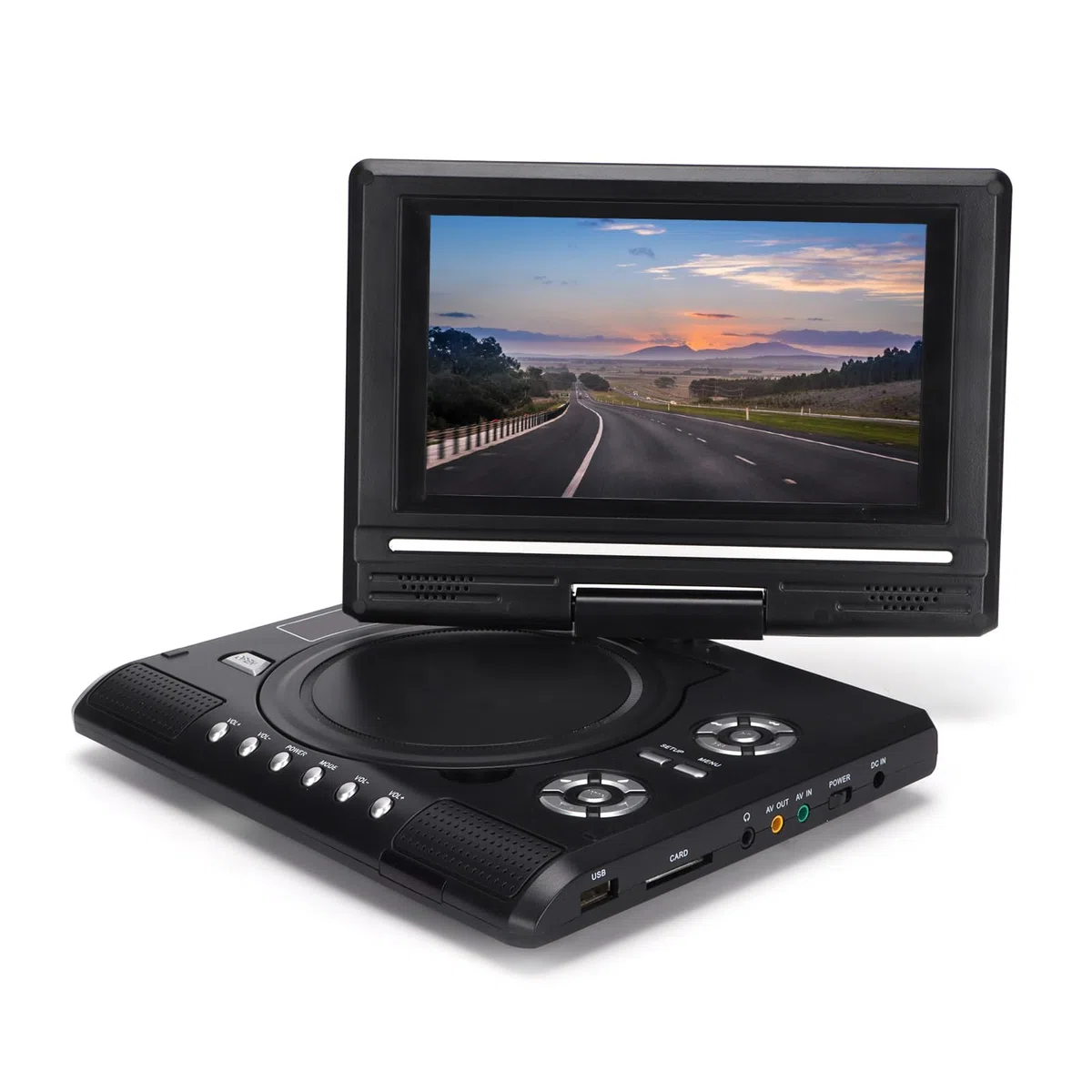 Reproductor de DVD HD Portátil con Pantalla Giratoria 270°, Altavoces Estéreo, TV Analógica, USB, Lector de Tarjetas, Batería