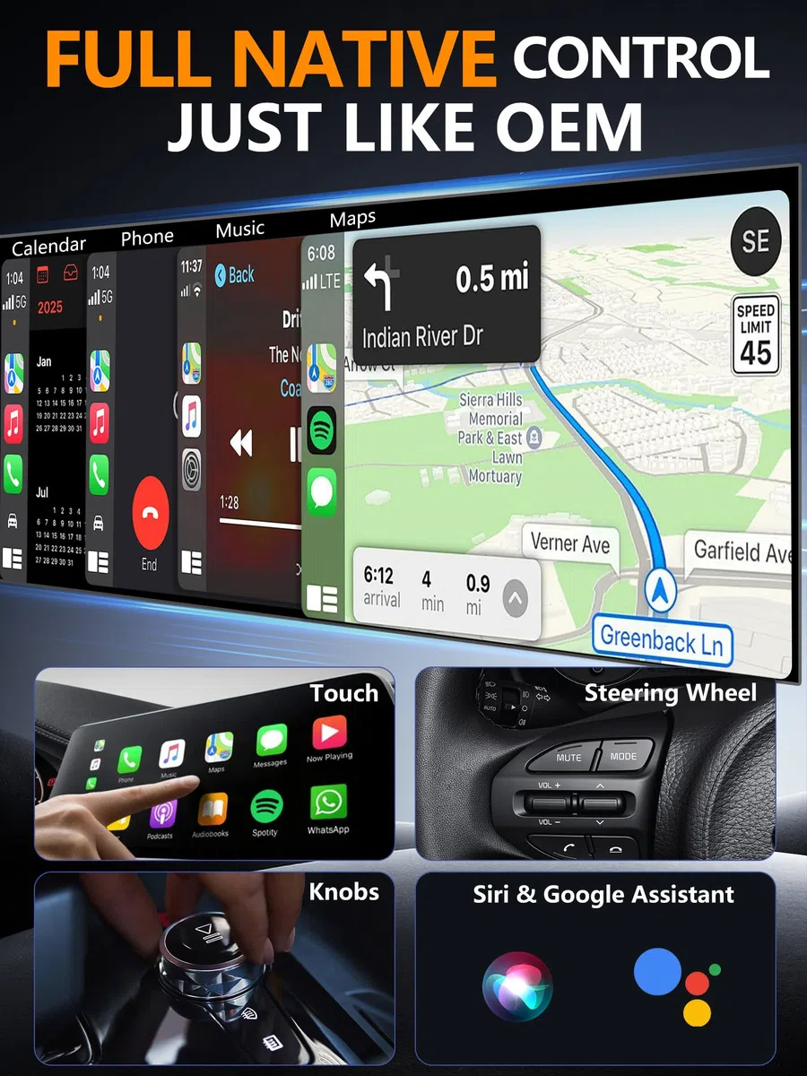 2 en 1 Mini Adaptador CarPlay y Android Auto inalámbrico, Convierte tu Sistema cableado en inalámbrico. Conexión automática rápida, Plug & Play, iOS 10+, Android 10+, Coches 2016+.(1 Piezas)