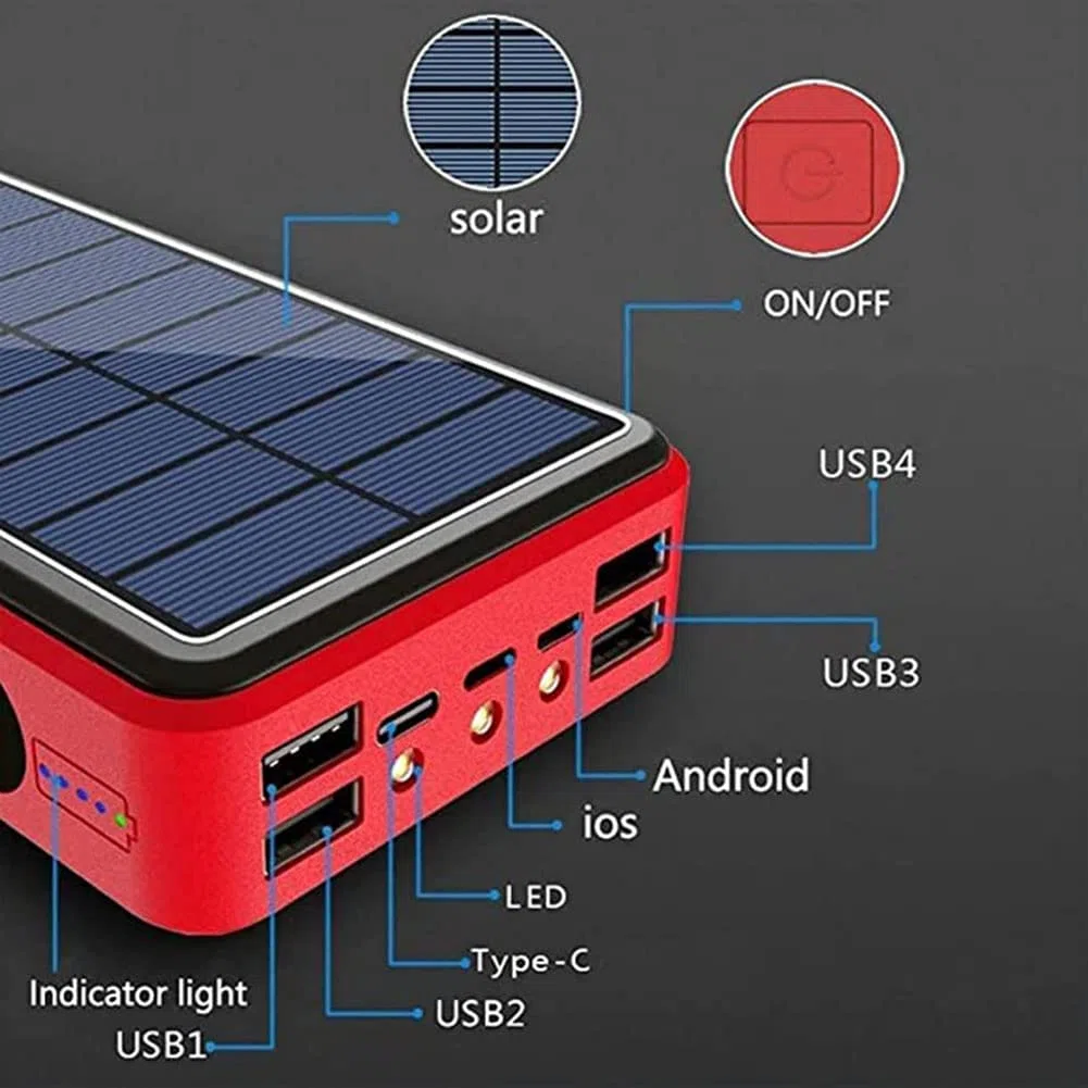 Móvil Portátil Batería Externa Cargador Solar, 100000Mah Power Bank Portátil Inalámbrico con 4 Outputs Power Bank con USB C Carga Rápida para 99% De Los Dispositivos USB del Mercado,100000M