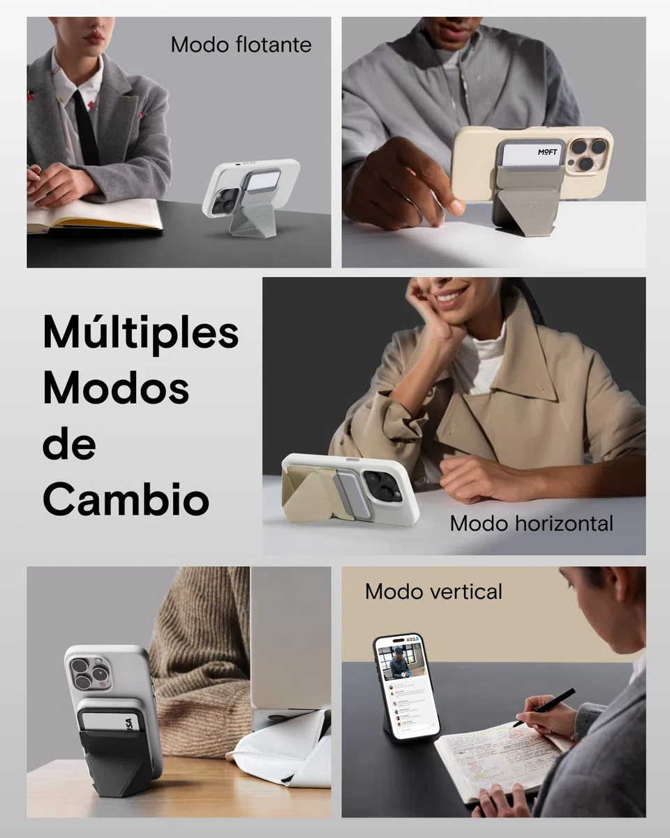 MOFT MagSafe Cartera Soporte para iPhone 17/16/15/14/13 Series Compatible con MagSafe, Soporte Magnético de MOVAS Cuero Vegano para Teléfono con 3 Ángulos de Visión, 2 Soportes Tarjetas