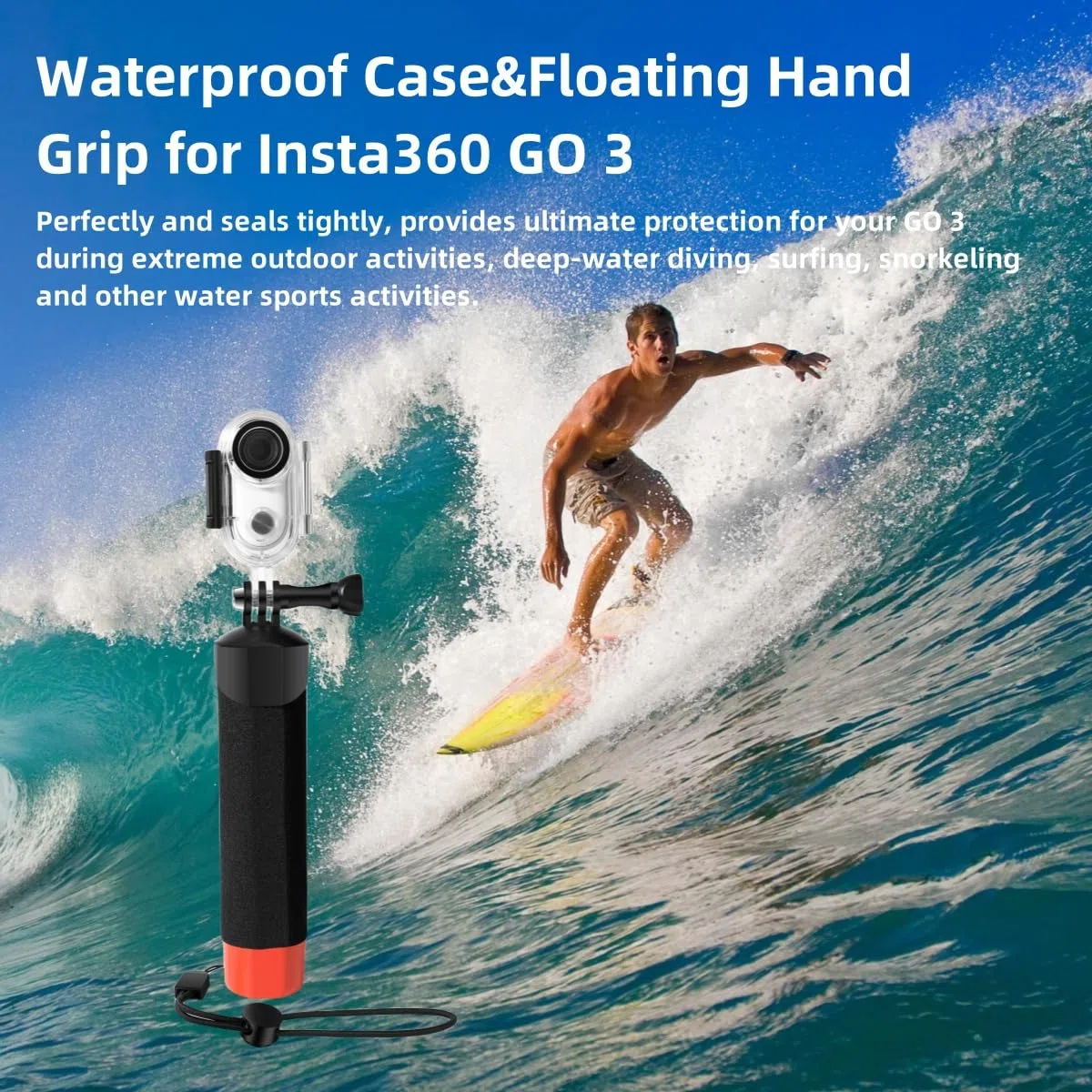 Funda impermeable y agarre flotante compatible con lente Insta360 GO 3, carcasa protectora de buceo subacuático con accesorios de soporte para Insta360 GO 3