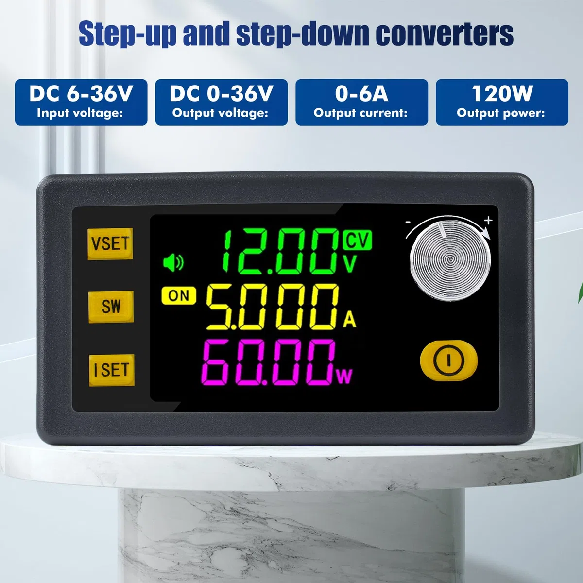 Regulador de voltaje 12V CC DC Step down convertidor Step up convertidor 12V 5V dc 6-36V a 0-36V 120W 6A VA Color LCD Solar Módulo de carga Módulo de potencia Protección (SK120)