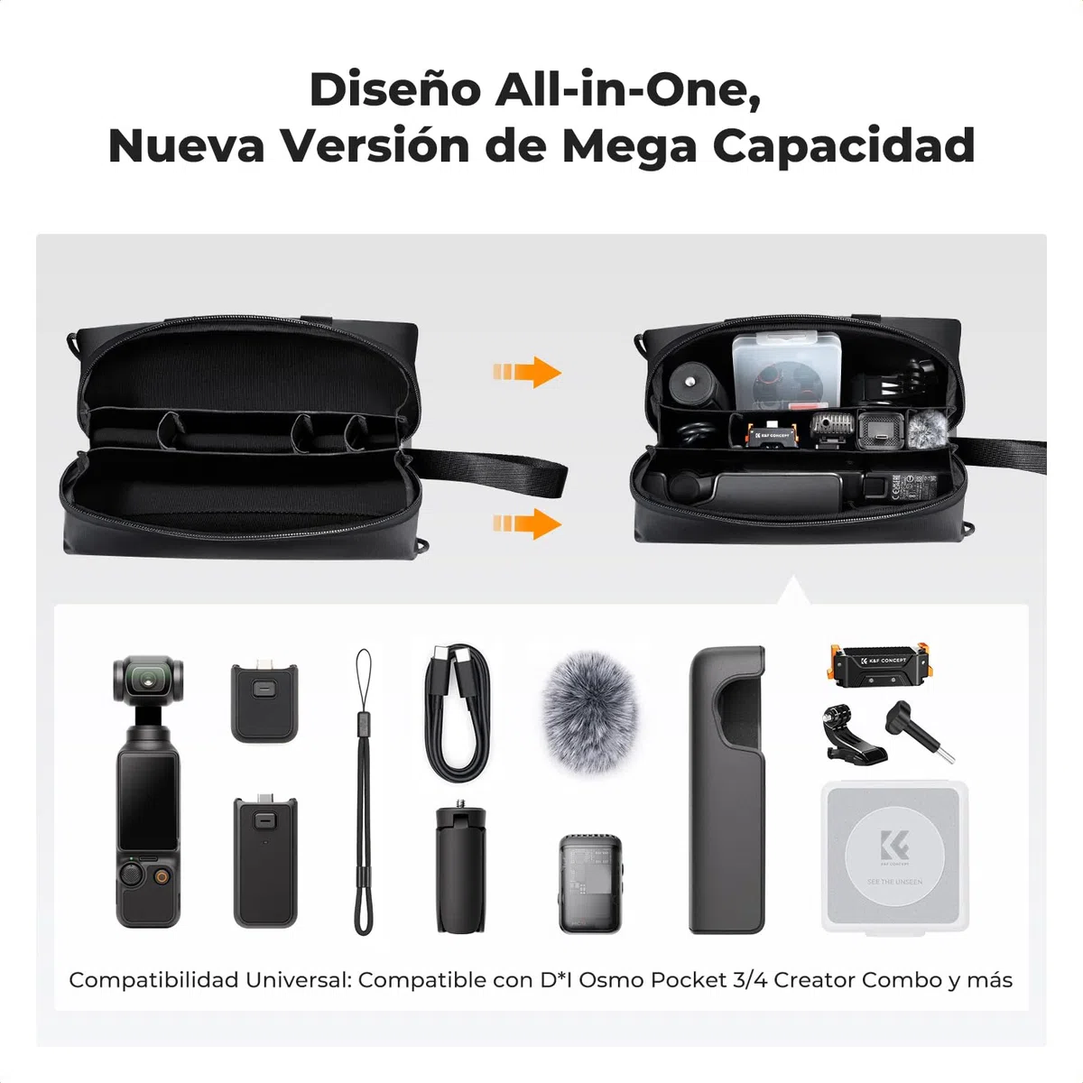 K&F CONCEPT Bolsa de Transporte para dji OSMO Pocket 4/3, Estuche de Almacenamiento, Funda Impermeable Portátil Compatible con dji OSMO Pocket 4/3 Creator