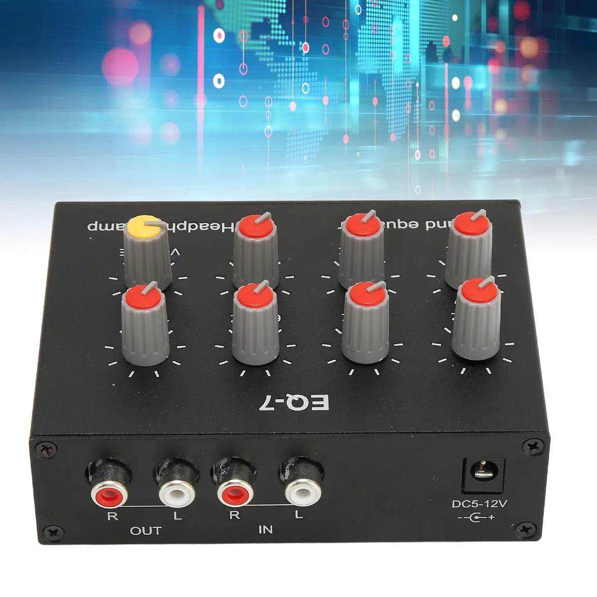Ecualizador de Sonido de 7 Bandas Salida RCA Ecualizador de 7 Bandas DC5V-12V 12dB Aleación de Aluminio Estable para Automóviles