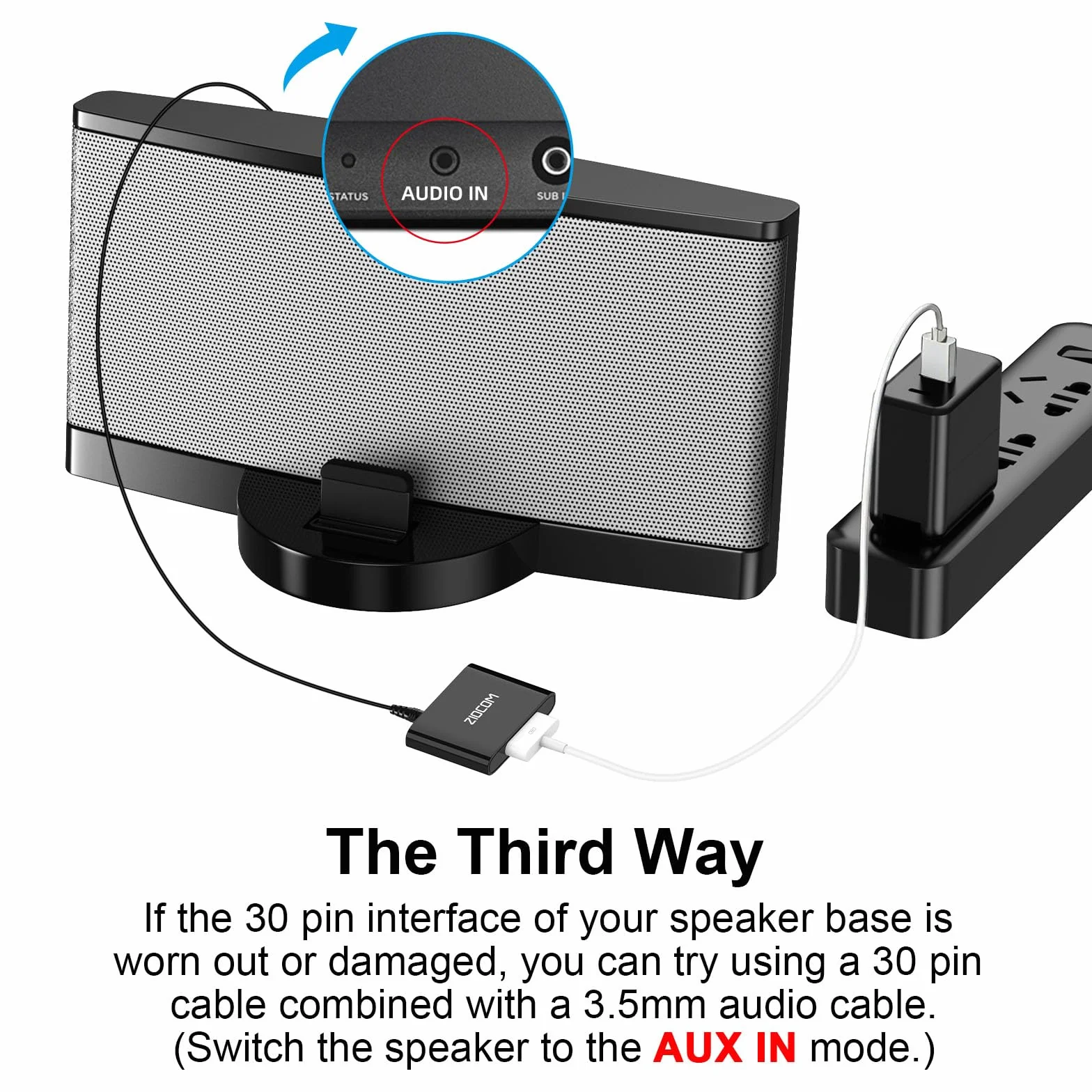 ZIOCOM Receptor Adaptador Bluetooth de 30 Pines para Bose iPod iPhone SoundDock y Otros Altavoces de Base de 30 Pin (No para automóvil y Moto) (Negro)