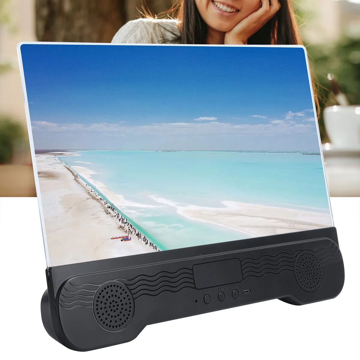 Denash Lupa de Pantalla de Teléfono de 14 Pulgadas, Tecnología óptica de Zoom HD con Altavoz, Material Antiluz Azul y Antideslumbrante, Soporte Ajustable para Teléfonos Inteligentes