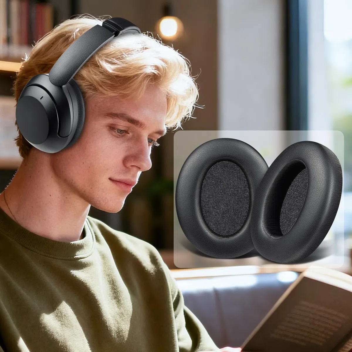 SOULWIT - Almohadillas de Repuesto para Sony WH-XB910 XB910N con cancelación de Ruido de Graves Extra, para Sony WHXB910N, Almohadillas para Orejas con Cuero Proteica más Suave, (Negro)