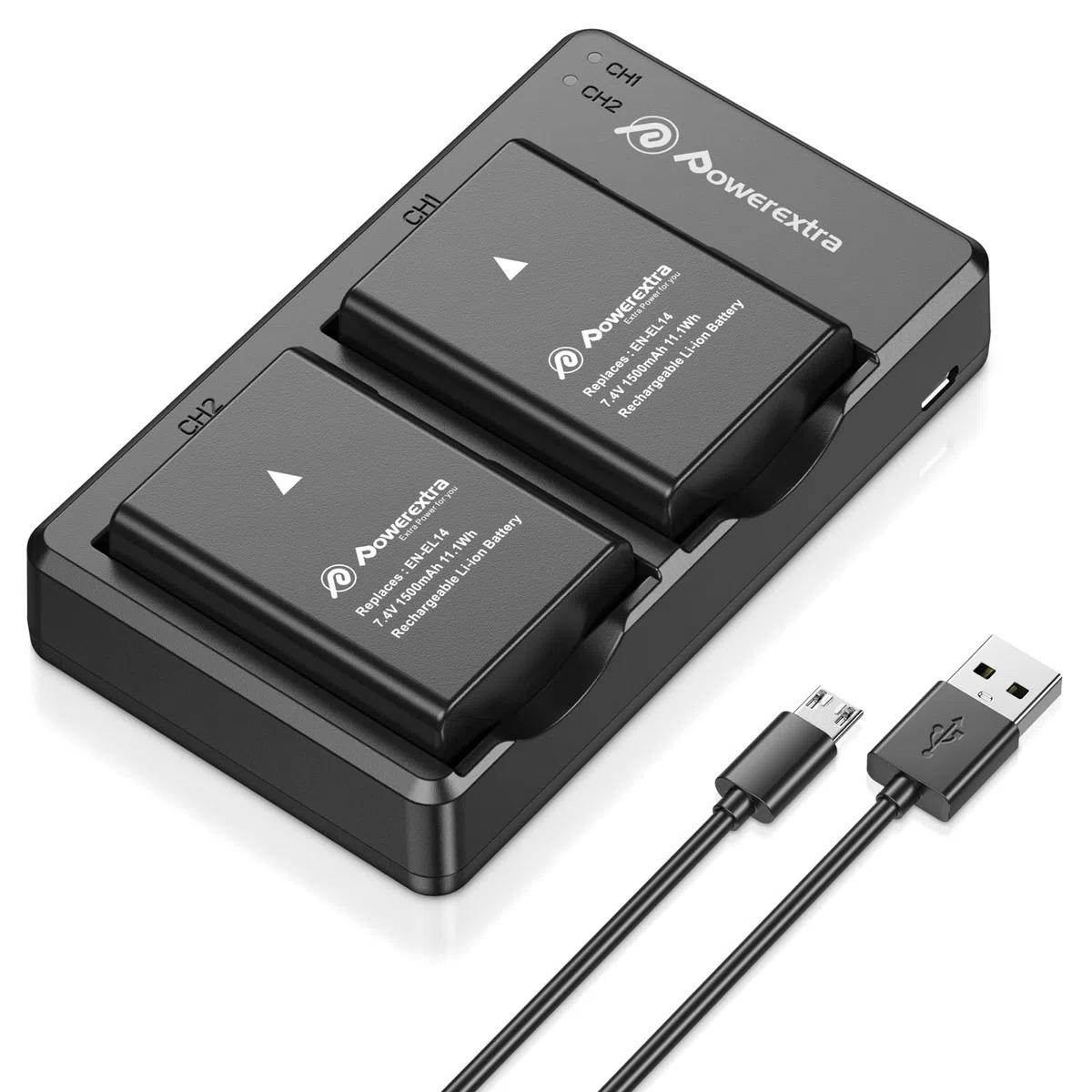 2 baterías Recargables de Repuesto y Cargador para Batería EN-EL14 EN EL14A | Compatible con D3500 D3100 D3200 D3300 D3400 D5300 D5100 D5200 D5500 D5600