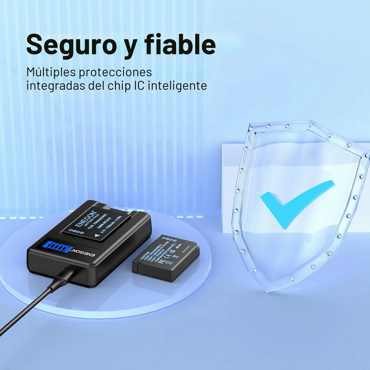 ENEGON DMW-BCG10 - Lote de 2 Baterías de 1100mAh con Cargador y Cable USB-C para Panasonic Lumix DMC-ZS1, ZS3, ZS5, ZS6, ZS7, ZS8, ZS10, TZ7, TZ10, TZ19, TZ20, TZ30, ZR1, ZR3