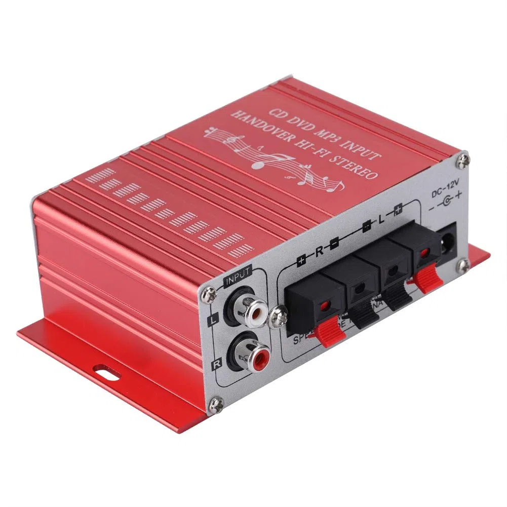 Annadue 4 Canales Mini Amplificador estéreo para automóvil Digital para automóvil, Reproductor de música de Audio en Modo de Sonido, para USB MP3 FM SD DVD(Red)