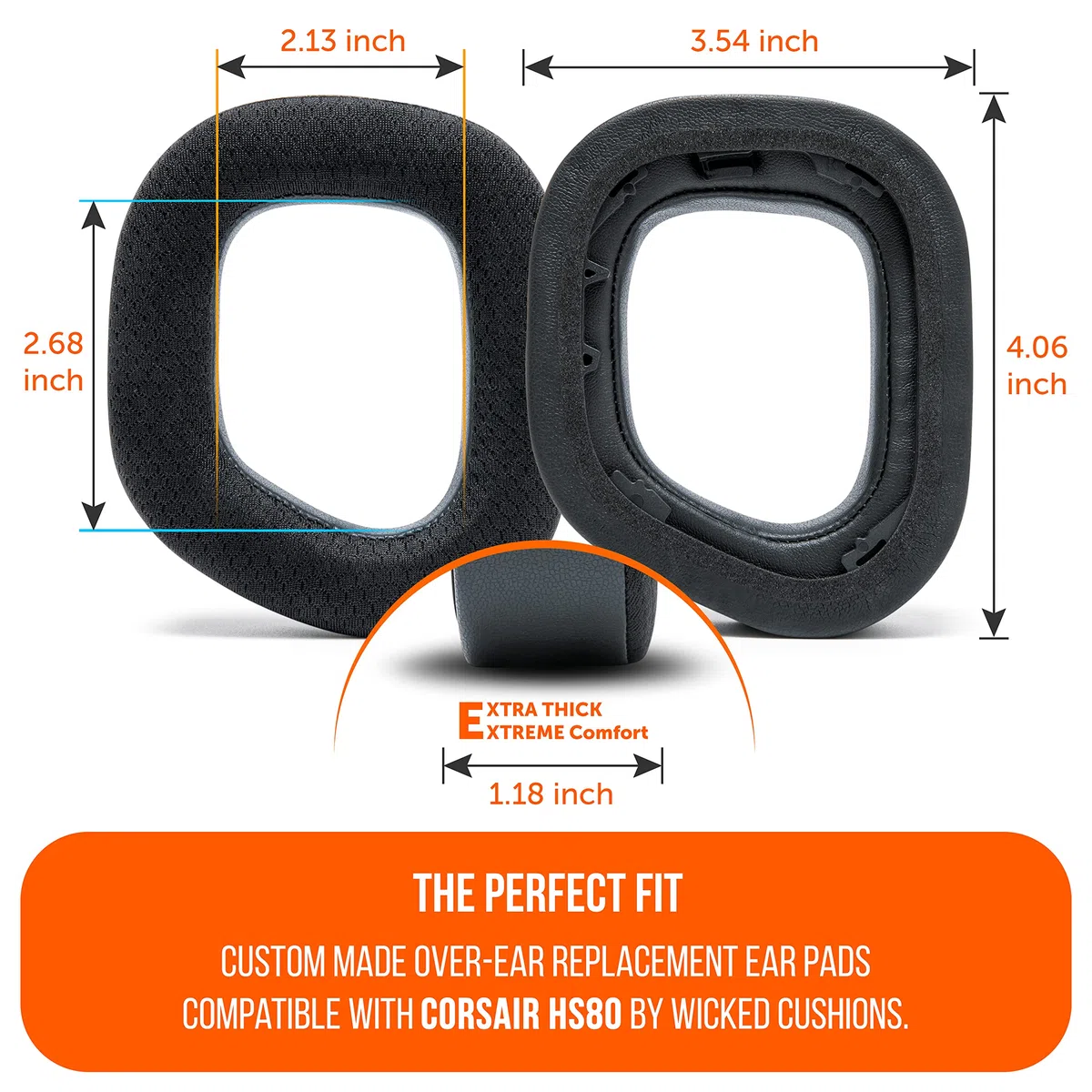 WC Freeze HS80 - Almohadillas de Gel refrigerante para Corsair HS80 RGB inalámbrico, con Cable y HS80 MAX de Wicked Cushions - Eleve la Comodidad, el Grosor y el Aislamiento del Sonido | Black