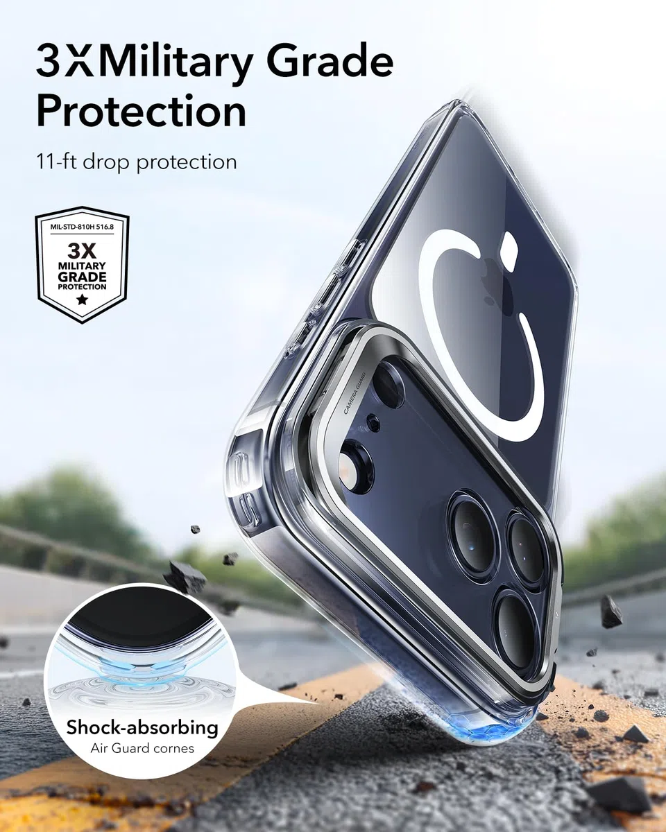 ESR Funda para iPhone 17 Pro MAX, Compatible MagSafe, Control de Cámara, Case con Soporte Oculto Integrado, Protectora Grado Militar, Resistente a Arañazos, Serie Classic, Transparente