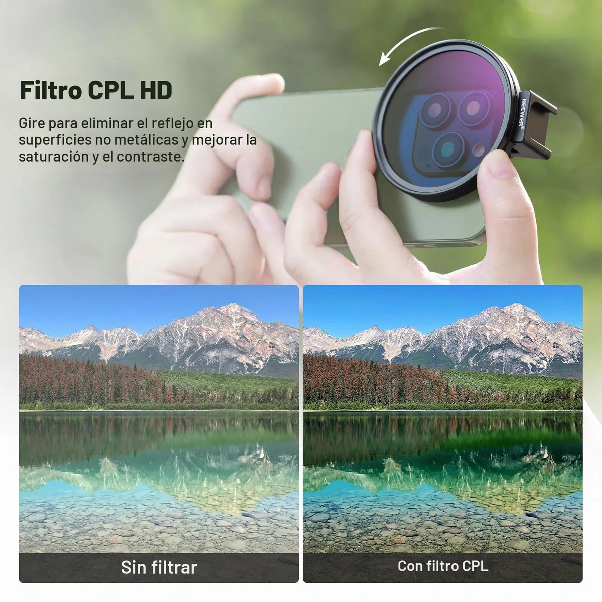 NEEWER Filtro CPL de 67 mm para teléfono, Filtro polarizador HD de 67 mm y Clip de teléfono de Zapata fría, Incluye Bolsa de Transporte y paño de Limpieza de Lentes, Compatible con Galaxy S24 Series