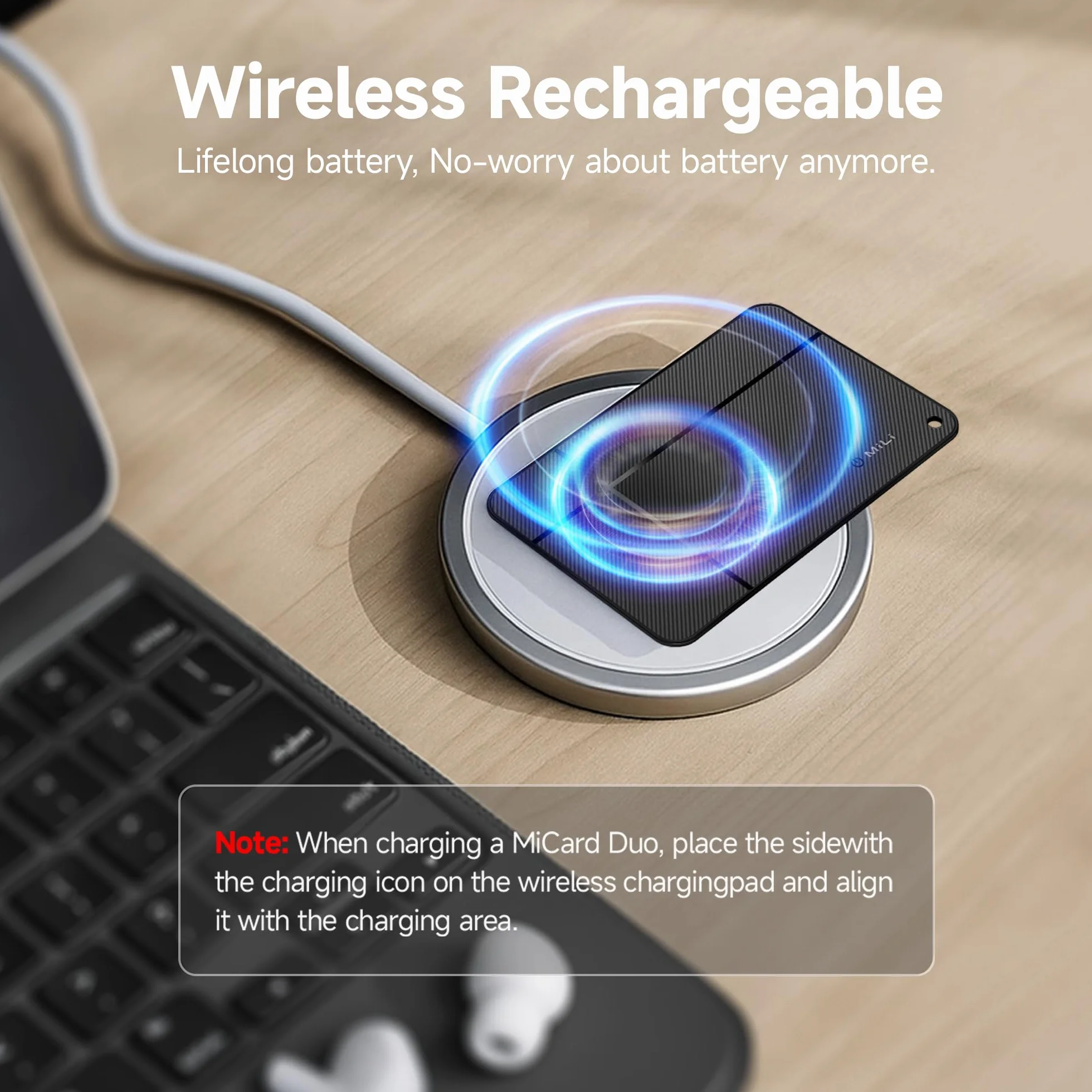 MiLi MiCard Localizador para iOS & Android, Etiqueta de rastreo Inteligente Recargable inalámbricamente con Tarjeta de presentación Digital NFC, para Cartera, Pasaporte, Maleta