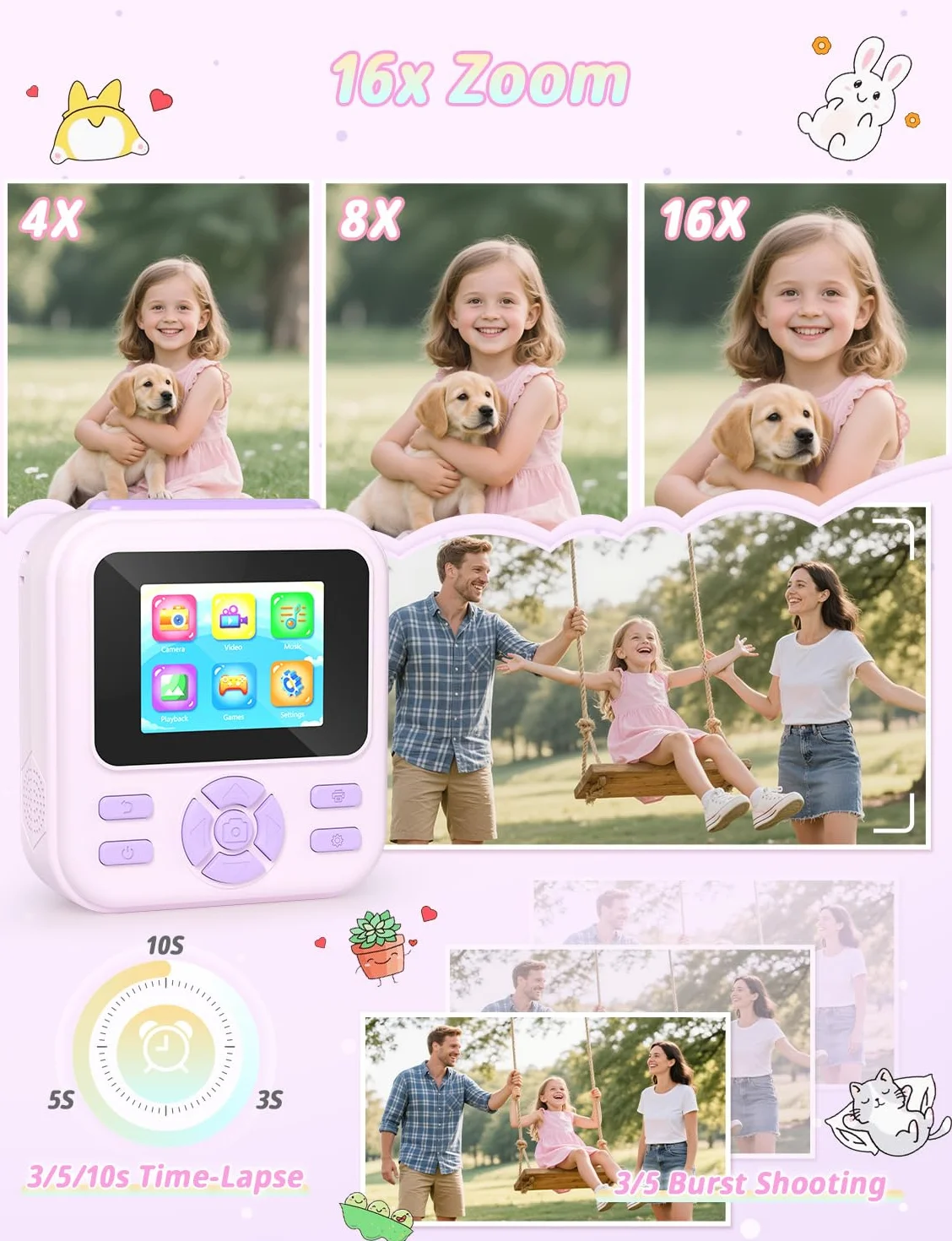 YOHOOLYO Camara Fotos Infantil Instantanea HD 1080P Cámara Instantánea con Tarjeta de 32G y 3 Rollos de Papel de Impresión Camara Fotos Infantil Regalos para Niños de 3 a 14 Años-Púrpura