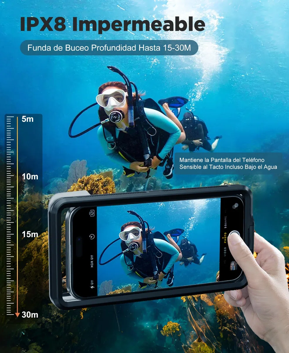Beeasy Funda Impermeable Móvil Universal, Buceo Profesional IPX8 30M Subacuático Carcasa de Fotografía, Bolsa Acuatica Sumergible para iPhone Samsung Xiaomi Huawei, para Playa Submarinismo Surf