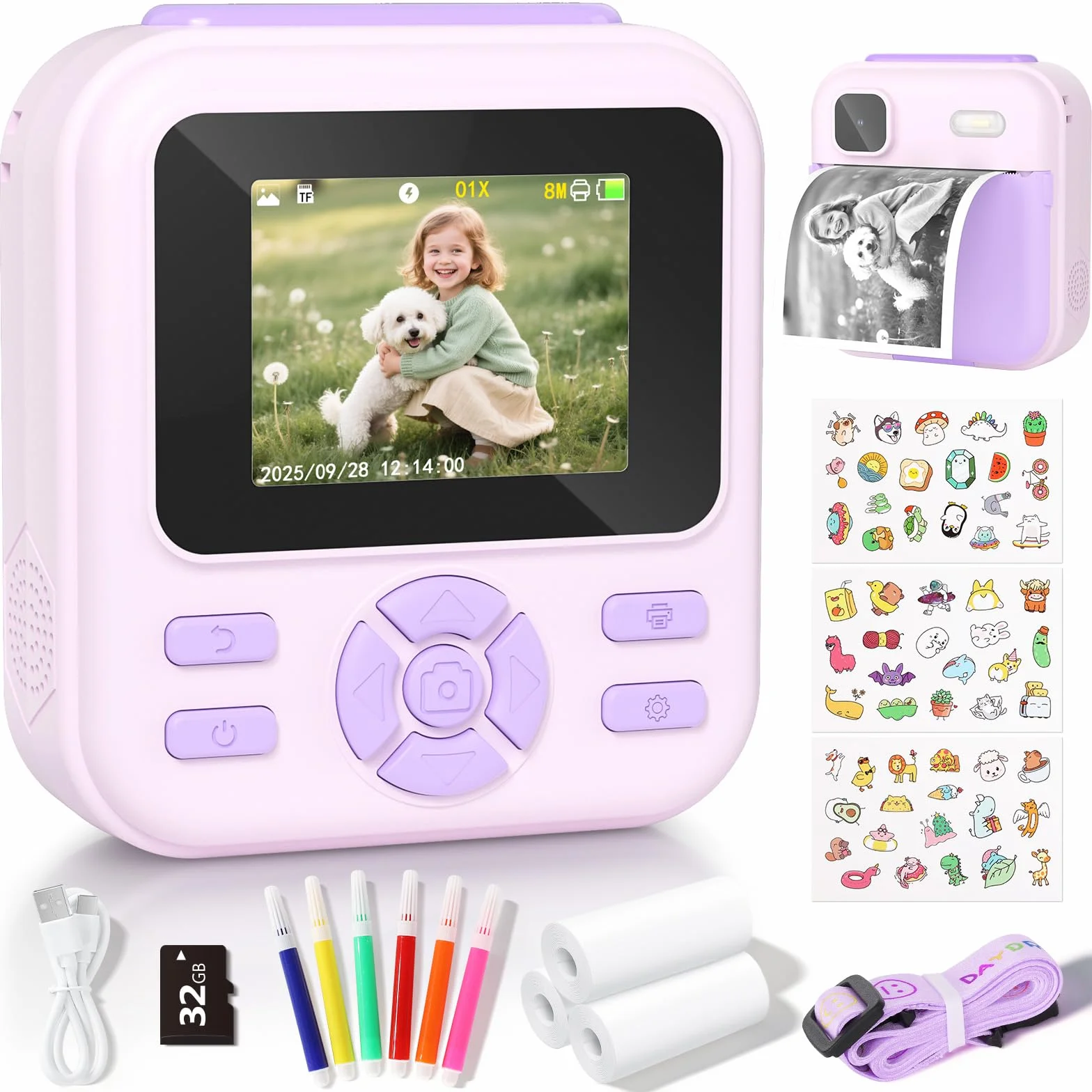 YOHOOLYO Camara Fotos Infantil Instantanea HD 1080P Cámara Instantánea con Tarjeta de 32G y 3 Rollos de Papel de Impresión Camara Fotos Infantil Regalos para Niños de 3 a 14 Años-Púrpura