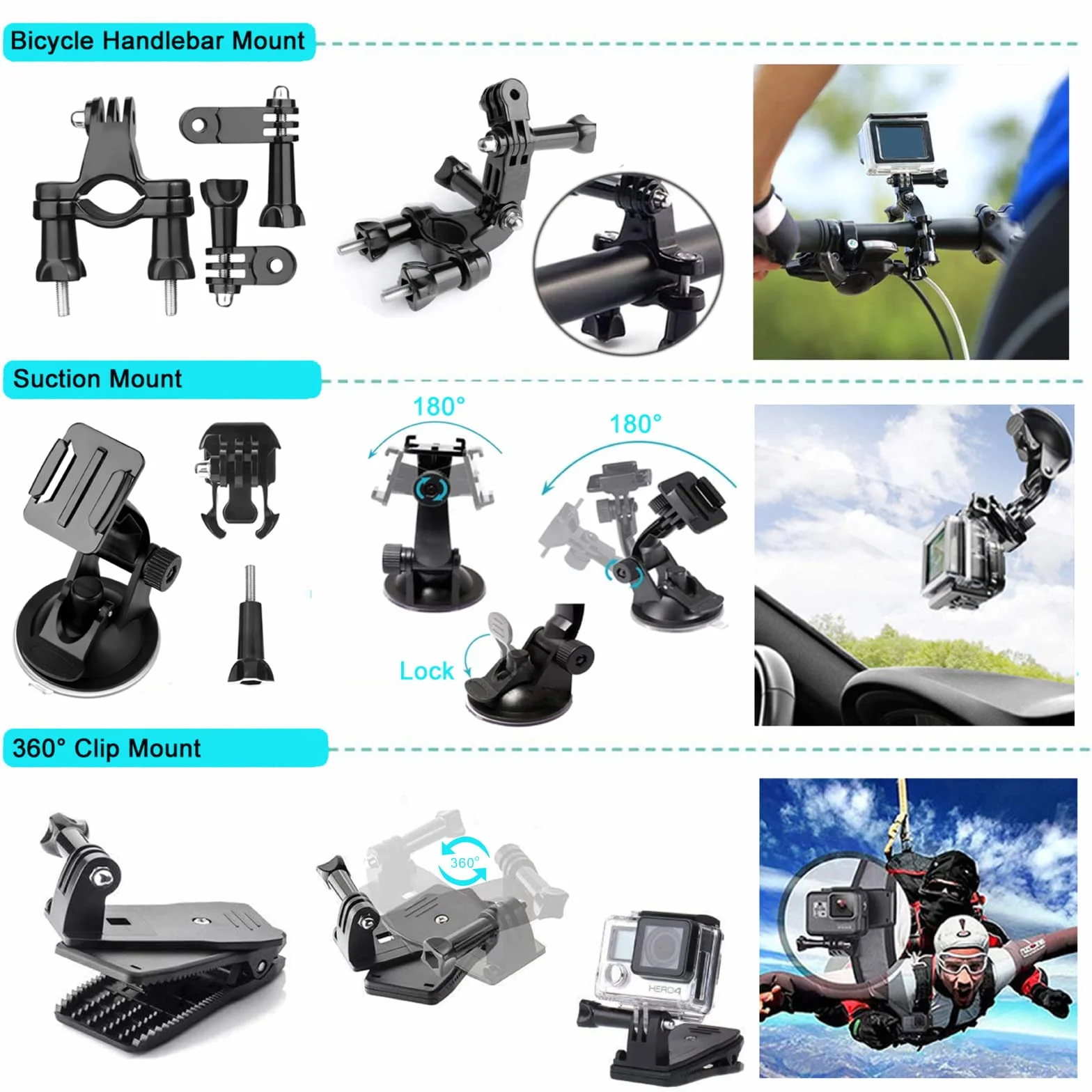 Kit de Accesorios para Cámara de Acción, Bonvvie 50-en-1 Kit de Accesorios para Cámara Deportiva Hero 13 12 11 10 9 8 Black, MAX/Fusion, Insta360, dji Osmo Action, Campark, SJCAM, REMALI