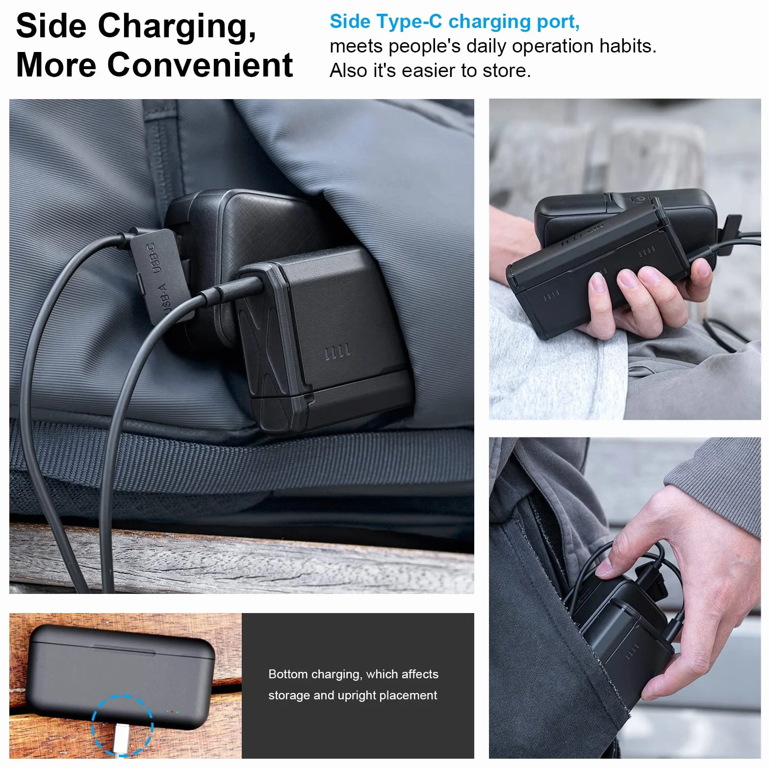 TELESIN Cargador de batería Enduro con indicador de alimentación Inteligente y Puerto de Carga Lateral para GoPro Hero 13 Go Pro, Accesorios de Carga, tamaño de Bolsillo portátil