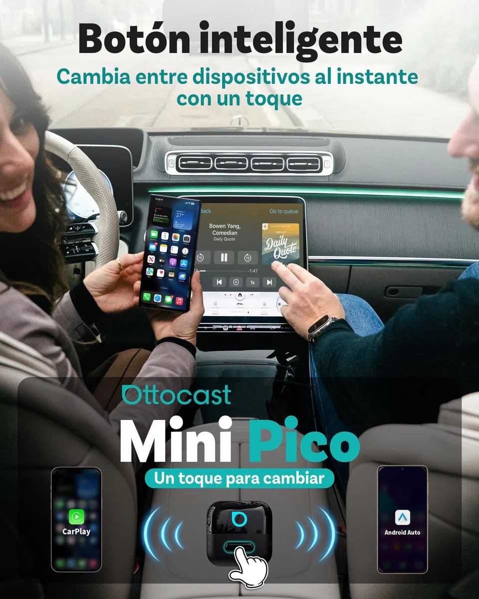 OTTOCAST Mini Pico 2026 Adaptador Inalámbrico CarPlay & Android Auto, WiFi 6 & Bluetooth 5.4, Mini Dongle USB Plug & Play, De CarPlay/Android Auto con Cable a Wireless, OTA Upgrade