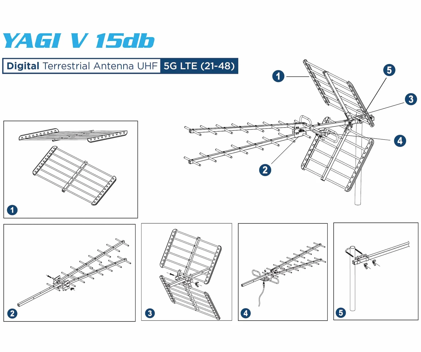 EDISION YAGI V 15db Antena TDT UHF 21-48 Exterior Digital Terrestre, con Filtro LTE 5G, Ideal para recepción de Televisión Digital Terrestre DVB-T/T2,Frecuencias 470-694Mhz,Longitud 105cm,LTE700,Azul