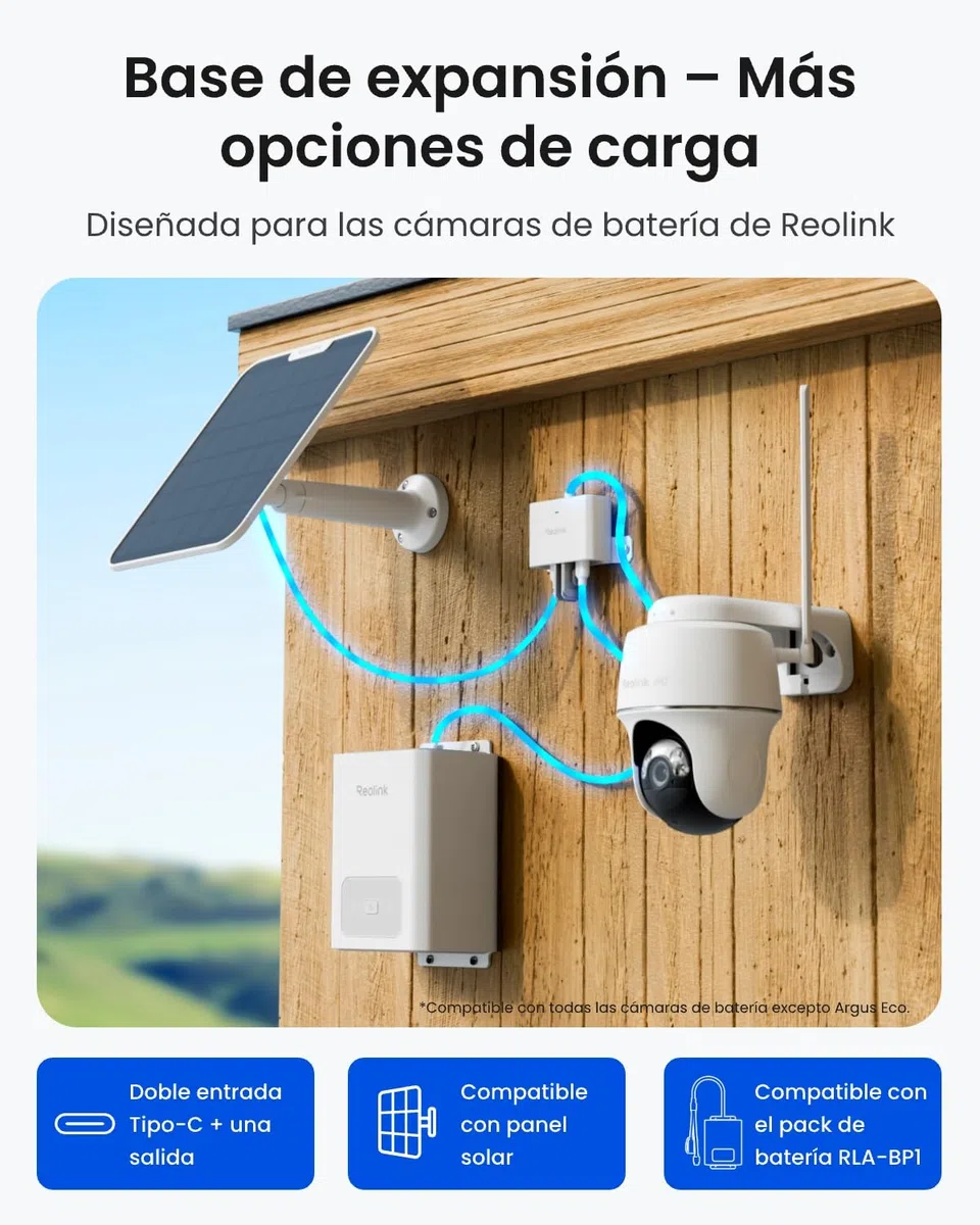 Reolink RLA-CD1 – Doble Base de expansión Dual Solar/con batería | Compatible con cámaras de batería Reolink | Adaptador de Corriente Exterior