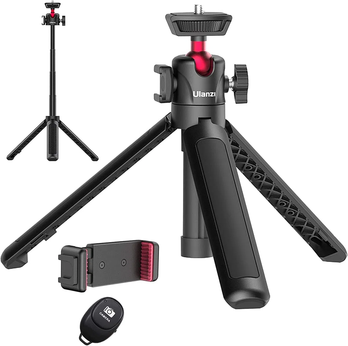 Palo selfie ULANZI MT-16 con trípode para teléfono móvil con disparador remoto, soporte de mesa para cámara, mini trípode para smartphone iPhone Samsung