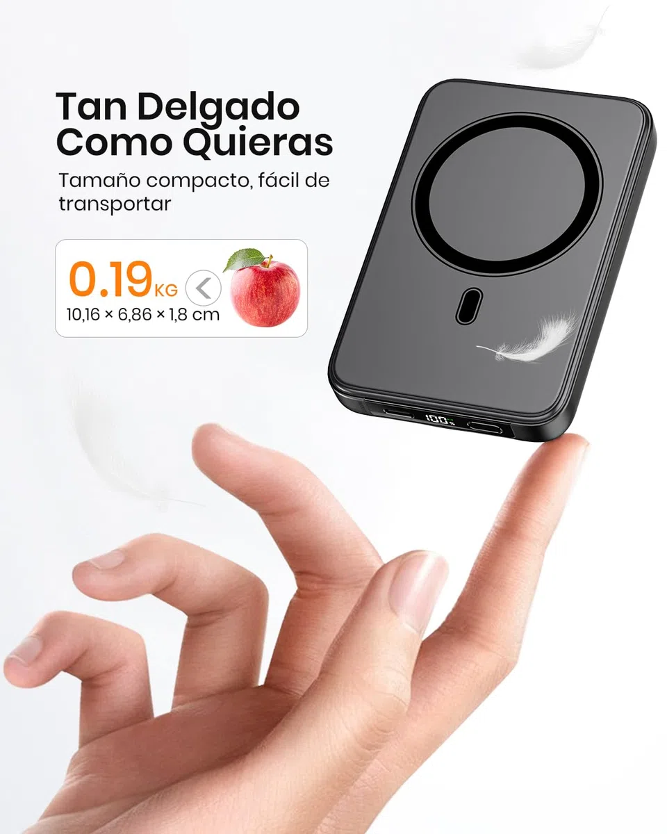 A ADDTOP mag-Safe Mini Power Bank Slim, 10000mAh Magnético Bateria Externa Inalámbrico, 20W PD Carga Rapida, Cargador Portátil con Pantalla LED para iPhone 17/16/15/14/13/12