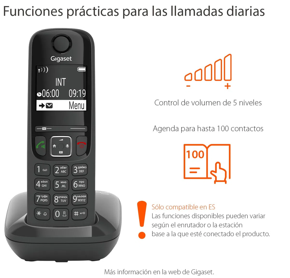 Gigaset AS690 - Teléfono DECT inalámbrico - Gran Pantalla Gráfica - Calidad de audio superior - Perfiles de sonido ajustables - Manos libres - Función no molestar, Color Negro [Versión Española]
