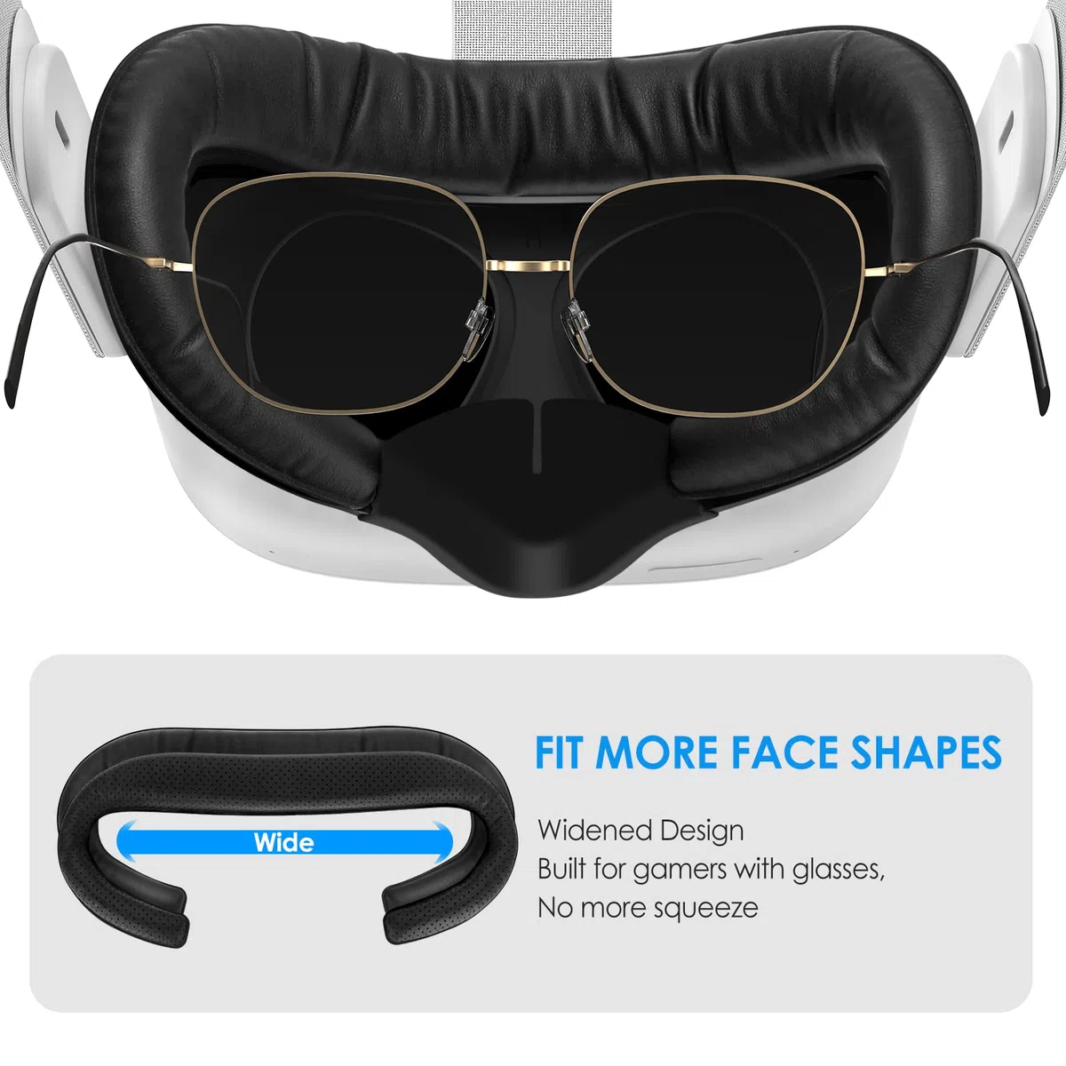 SUPERUS Interfaz Facial para Oculus/Meta Quest 2 Accesorios (Actualizado), con 2 Reemplazos de Almohadilla Facial, Protector Nasal Anti-luz (L/S), Protector Lente y Espaciador de Gafas (Kit 7 en 1)