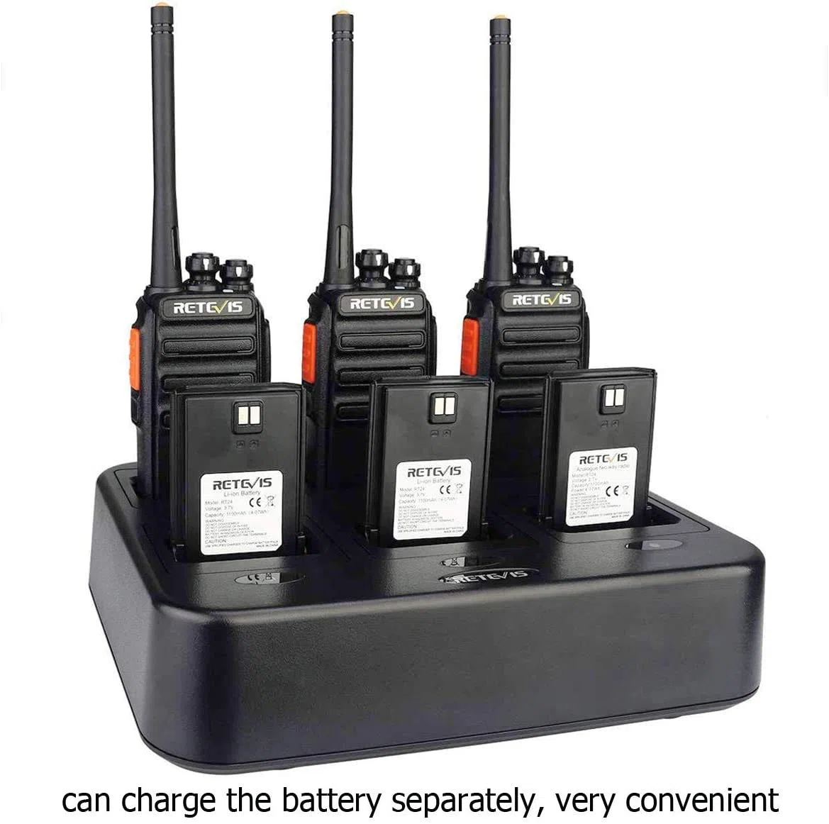 Retevis RT24 Walkie Talkie con Cargador de 6 Vías, Walkies Profesionales PMR446 sin Licencia, 16 Canales CTCSS/DCS, Walkie Talkie Recargable (6 Piezas, Negro)