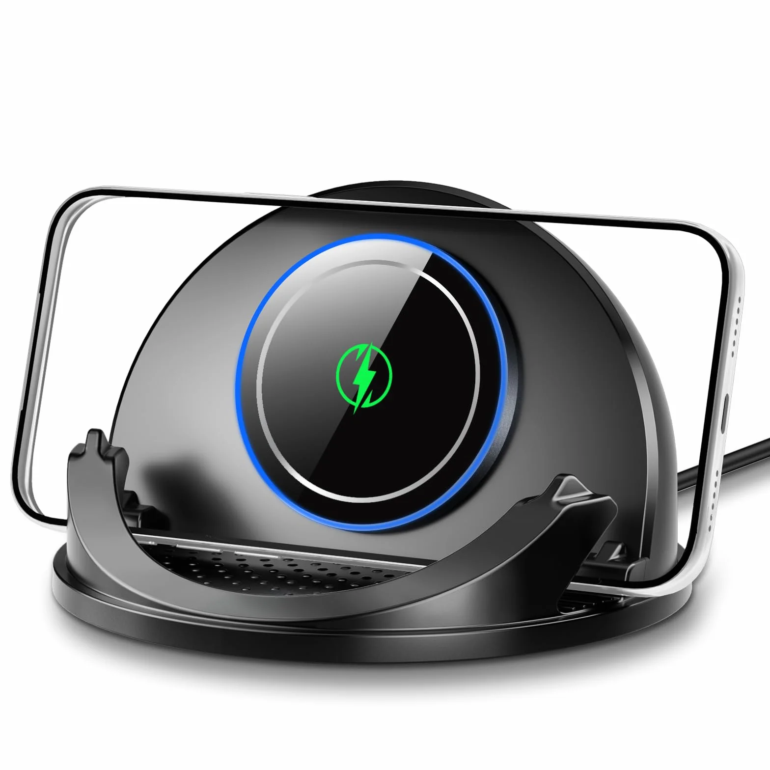 Beeasy Cargador Inalambrico Coche de Silicona, 15W Qi Rápido Estación de Carga Inductiva, [2025 Ventilador Integrado], Soporte Móvil Coche Salpicadero para iPhone Samsung Smartphone