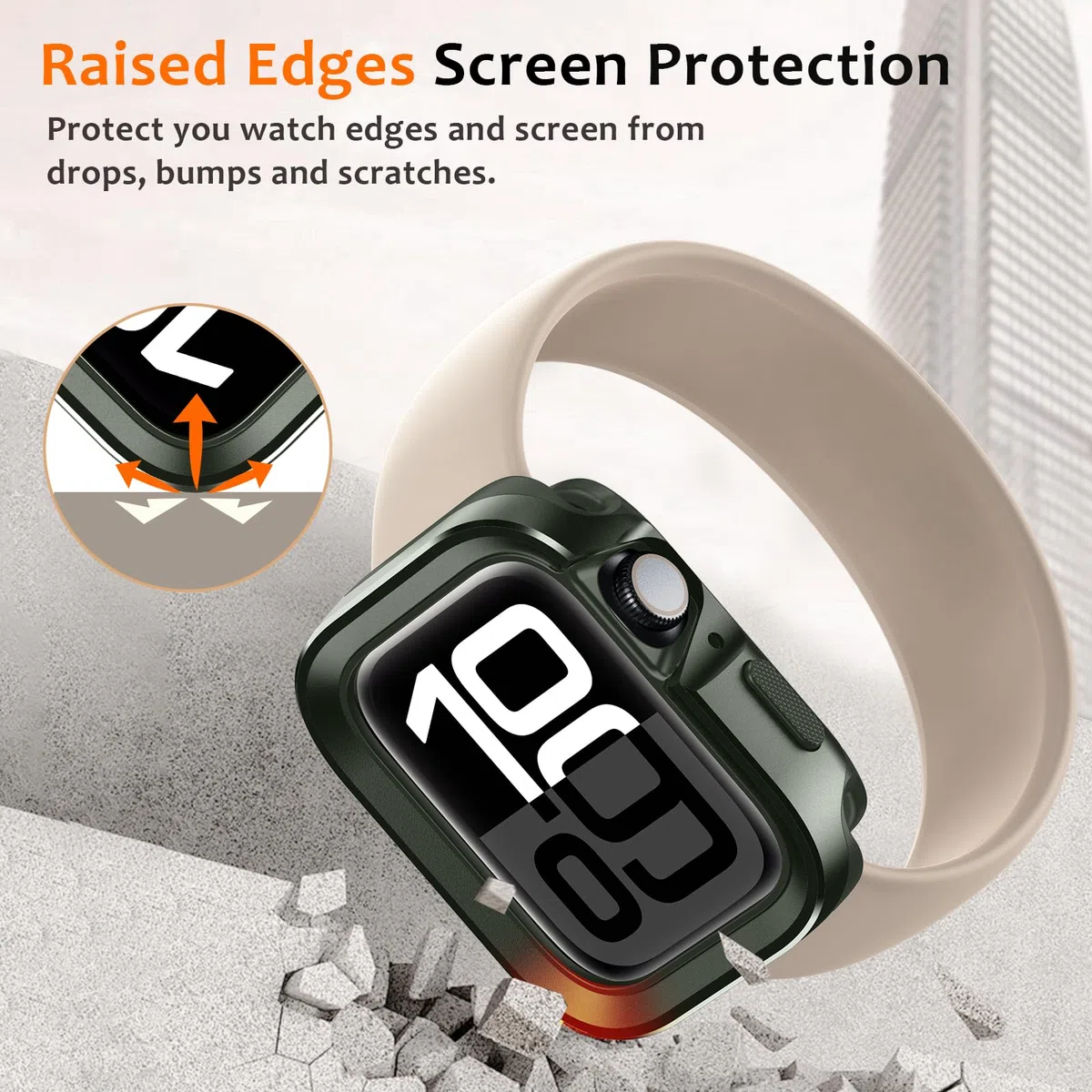 Amizee 2 en 1 Metál Funda Compatible con Apple Watch Series 11/10 46mm, Cobertura Total Resistente Arañazos Protección Carcasa para iWatch 46mm, Verde Militar