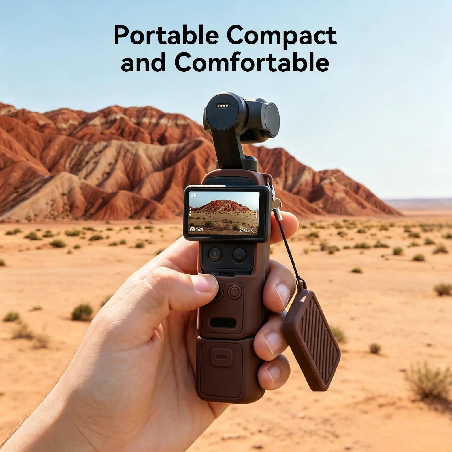 AMAZEAR Funda Silicona para dji OSMO Pocket 4, Pocket 4 Accesorios Funda Protectora Silicona Suave Combo con Cristal Templado Protector Pantalla Objetivo, Soporte Silicona, marrón
