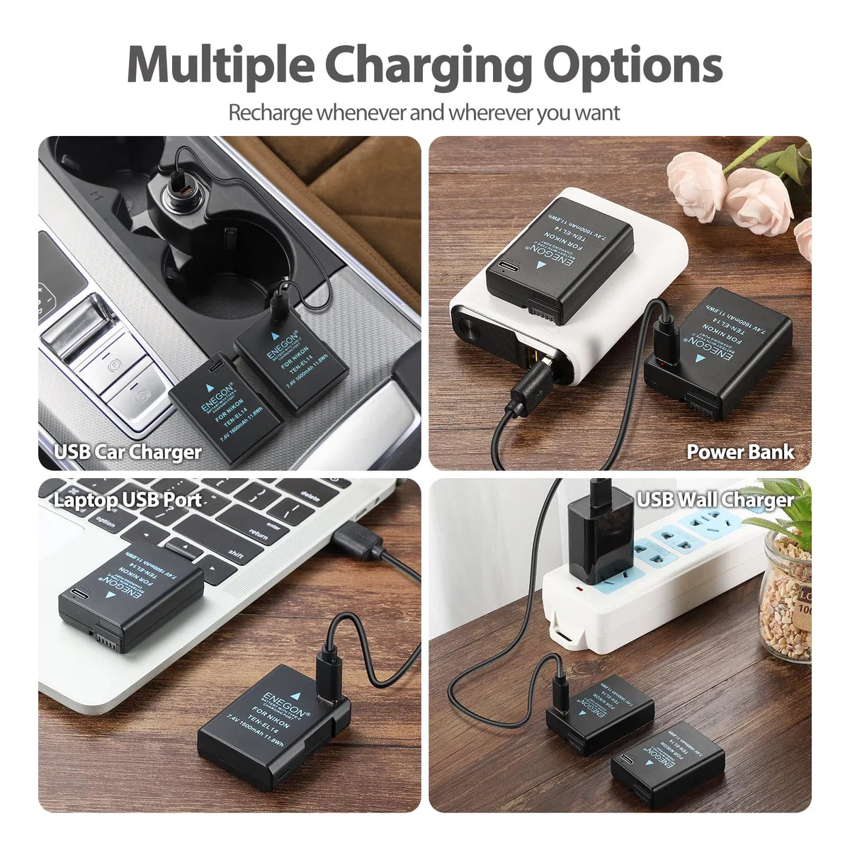 ENEGON EN-EL14 USB-C - Batería de Repuesto (1600 mAh, 2 Unidades) para Nikon EN-EL14/EN-EL14a, Compatible con Nikon D5300, D5600, D5100, D5200, D3100, D3200, D3300, D3400, D3500
