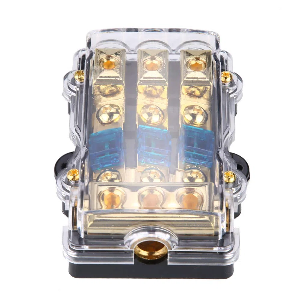 Portafusibles de Cuchilla para Automóvil, 24V 60A, 3 Salidas, con Cubierta Protectora, para Circuito Audio Estéreo