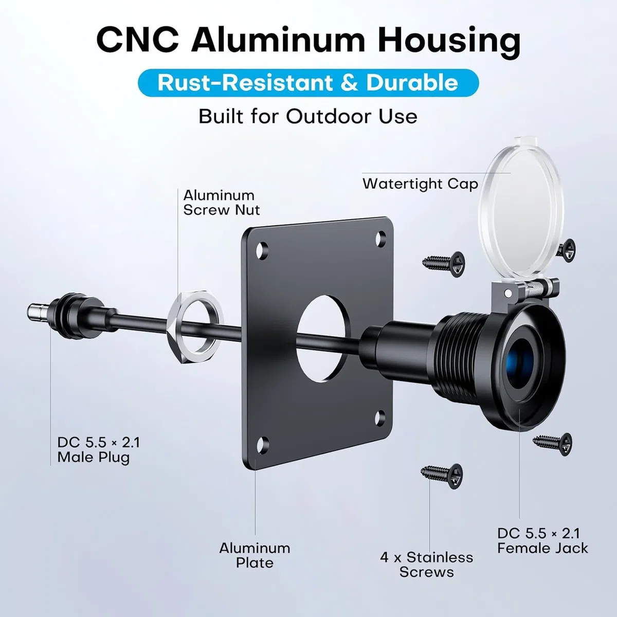 Starlink - Mini kit de paso de pared de aluminio, IP67, impermeable, 5,5 x 2,1 mm, CC hembra, enchufe de montaje en panel para RV, cámper, furgoneta, barco, caja de batería, toma de corriente