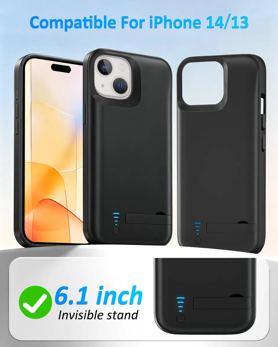 Funda de batería para iPhone 14/13, 8500 mAh, recargable, cargador rápido extendido, portátil, batería de respaldo para iPhone 13/14 (6.1 pulgadas), color negro