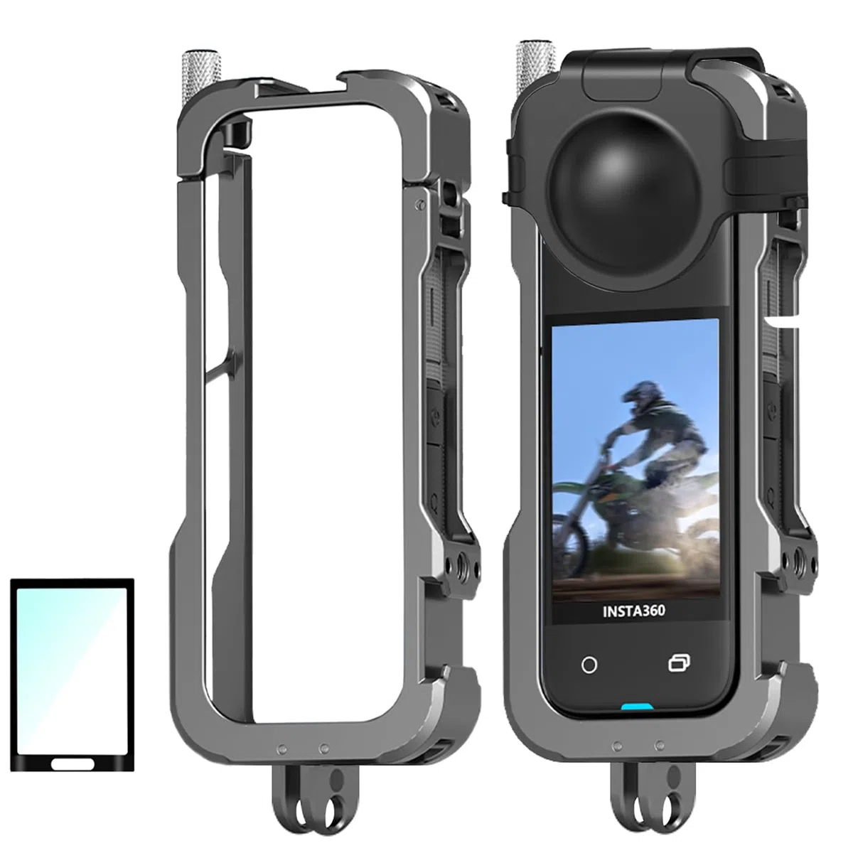 Aleación de Aluminio Marco Jaula para Insta 360 X4 Metal Protector Jaula Carcasa Expansión Caja con Zapata Fría Compatible para Insta 360 X4 Accesorios con Lente Tapa + Pantalla Protecto