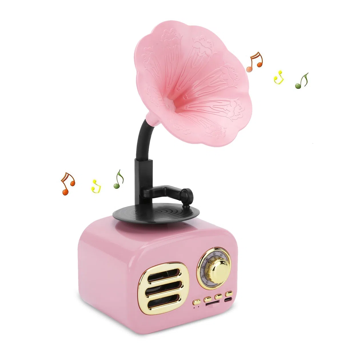 Altavoz Bluetooth Retro, Mini Altavoz de Altavoz Bluetooth con Forma de fonógrafo de gramófono, decoración de Dormitorio de casa Vintage, Reproductor de música Retro(Rosado)