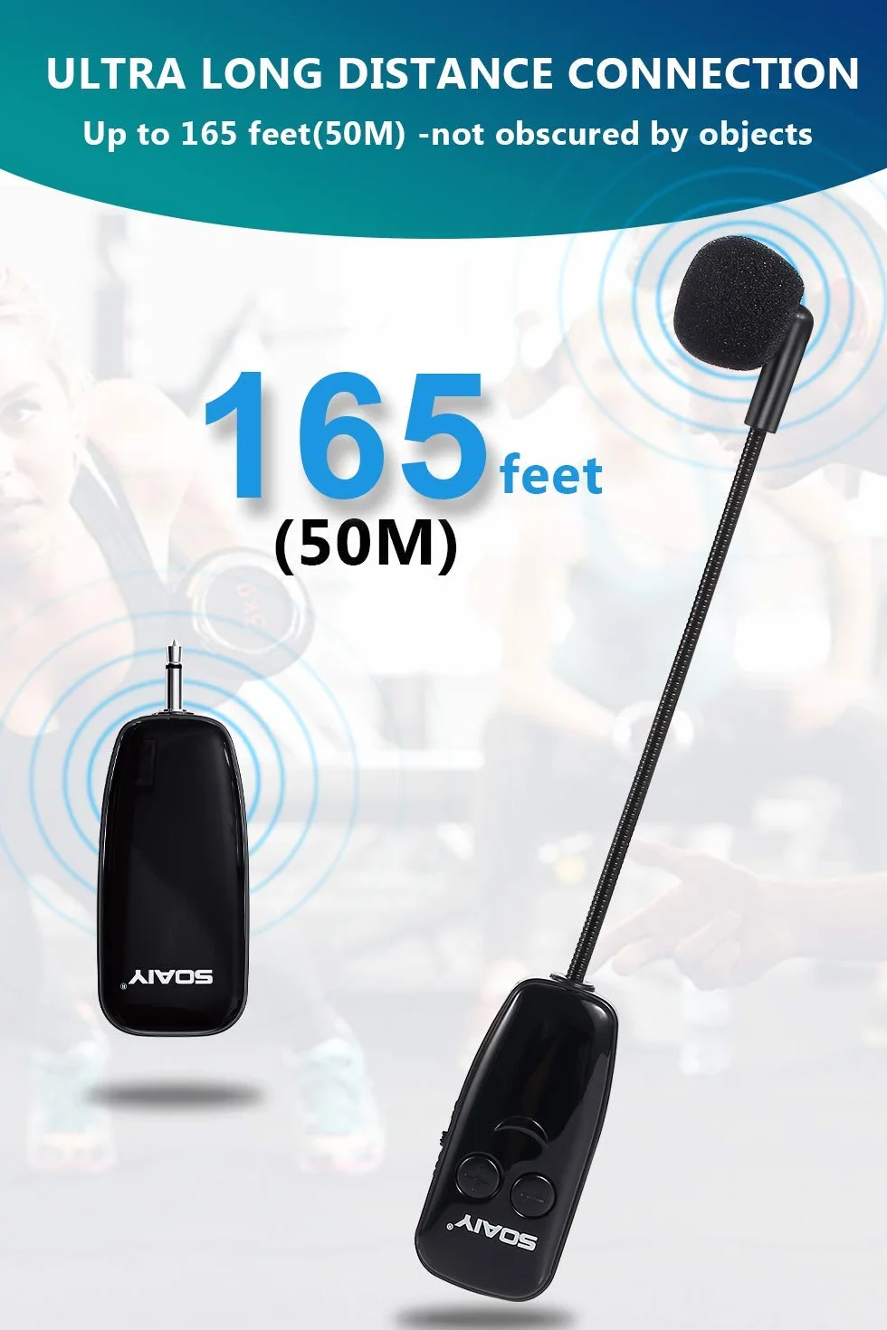 Micrófono inalámbrico Diadema USB Micrófono inalámbrico UHF Oreja de Mano 2-en-1 Amplificador de Voz portatil para Conferencias, Clases, Guía Turístico, Profesores