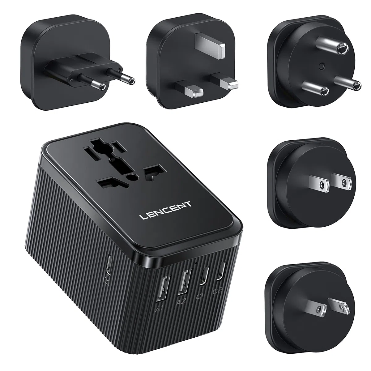 LENCENT Adaptador Enchufe Universal 28 W, Enchufe de Viaje Global con 3 USB C y 2 USB A, Cargador Internacional para Estados Unidos, Reino Unido, Japón, Australia, India, Nepal, Tipo A/C/D/G/I