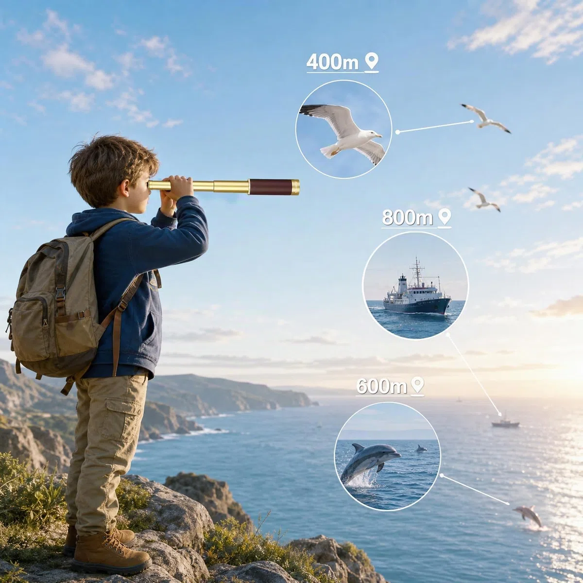 Pirata Telescopio Retro Monocular Portátil Zoomable 25x30 Lente BAK-4 Vintage Catalejo Niños Impermeable Mini Telescopio para Acampar al Aire Libre