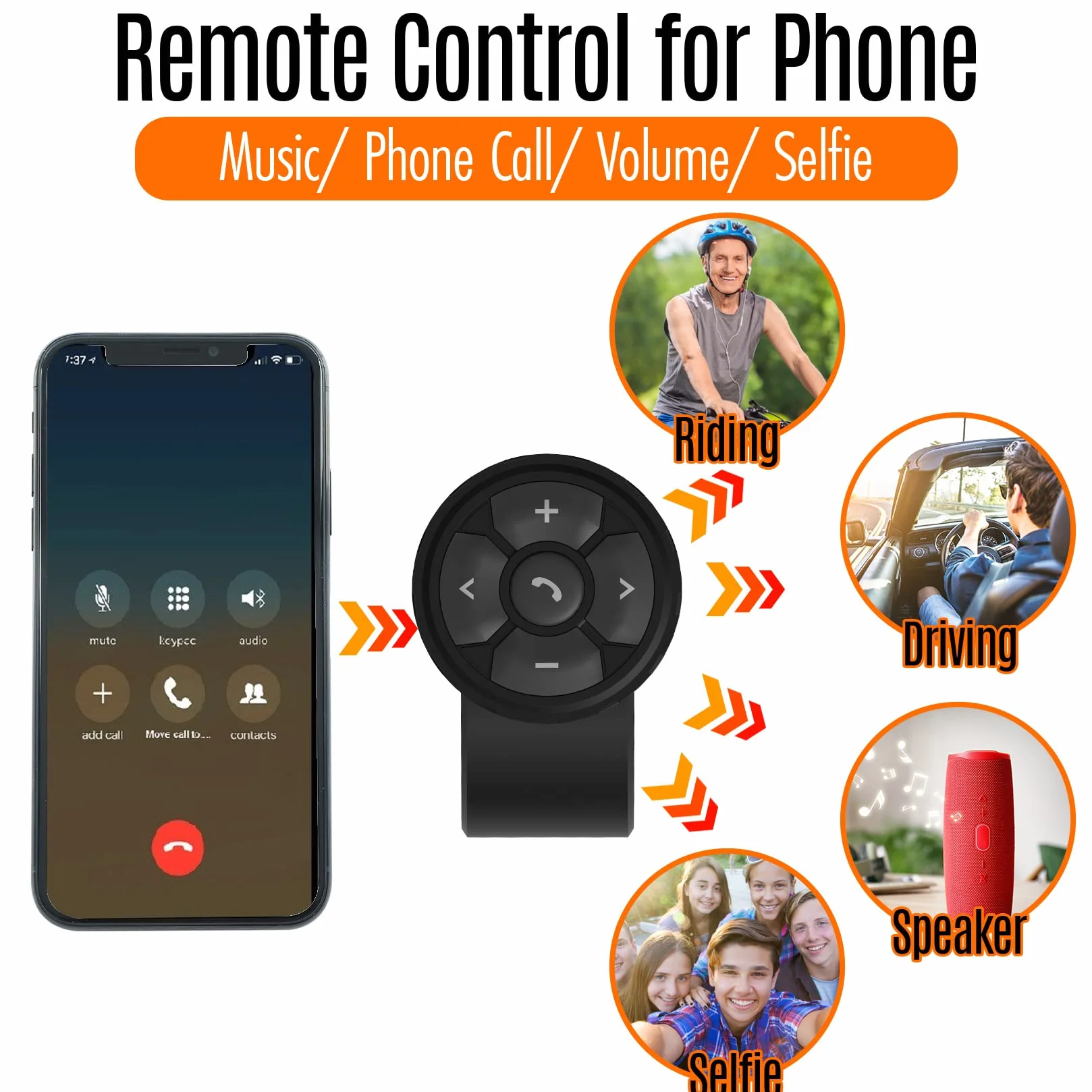 Mando a Distancia Bluetooth para Moto, Botón Bluetooth para Bicicleta - con Funciones de Llamadas, Música, Volumen, Siri, Cámara