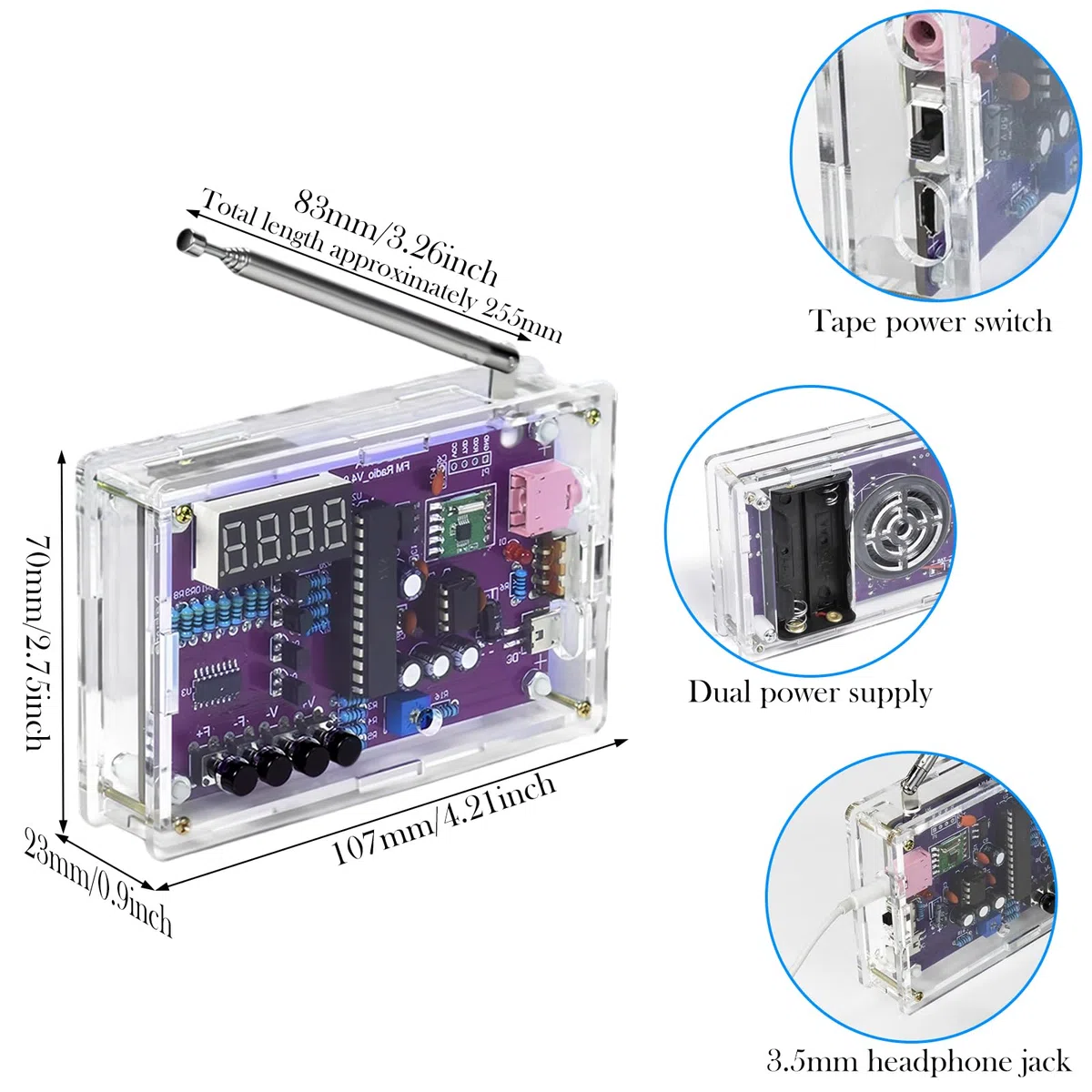 Kit de Radio FM, Kits de Práctica de Soldadura, Kit de Receptor FM de Radio Digital con 2 Modos de Fuente de Alimentación para Escuelas, Investigadores, Entusiastas del Bricolaje