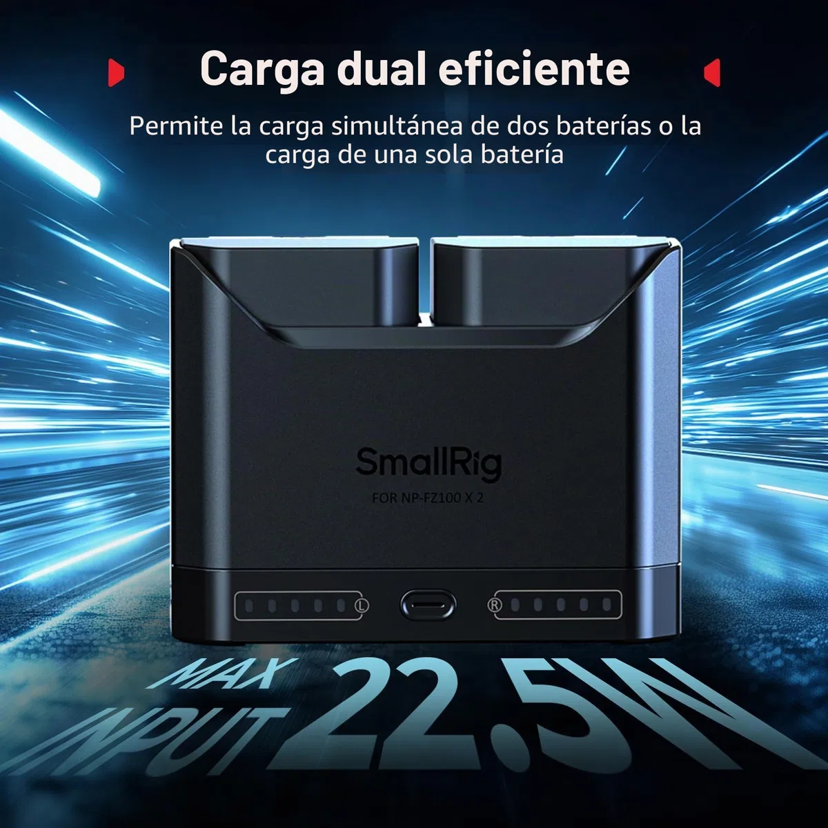 SMALLRIG Cargador Dual NP-FZ100 para Sony, Carga Rápida 2h con USB-C 22.5W, Compatible con Sony Alpha A7III/A7IV/A6700/FX3/FX30/A9/A7C/A7CII/A7RIII/ZV-E1-5489